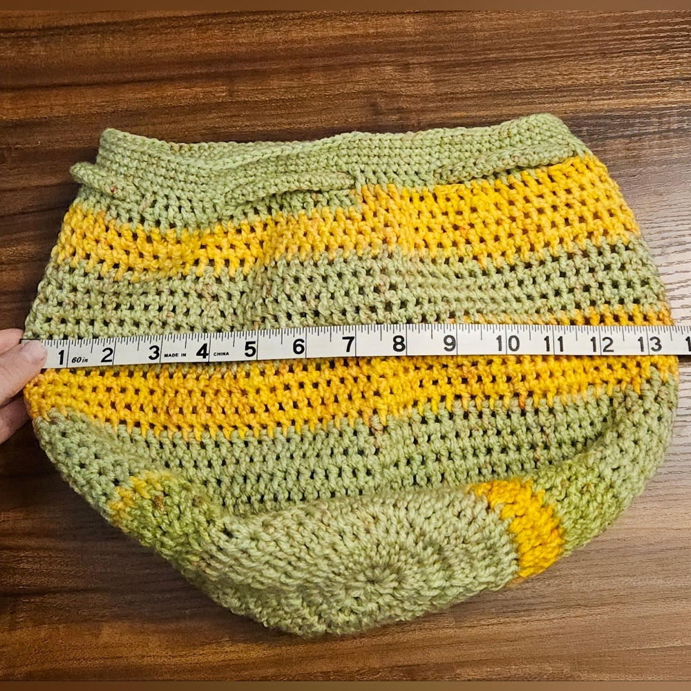 Crochet Drawstring Backpack - Yellow & Green - Picture 4 of 6